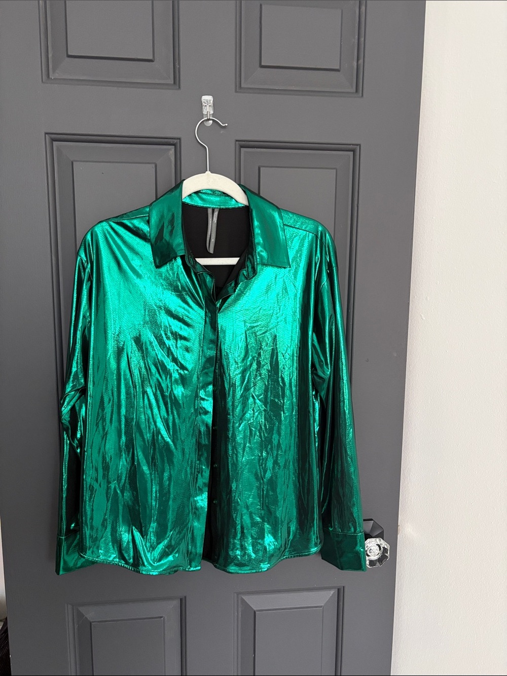 Anthropologie Metallic Green Button-Front Shirt